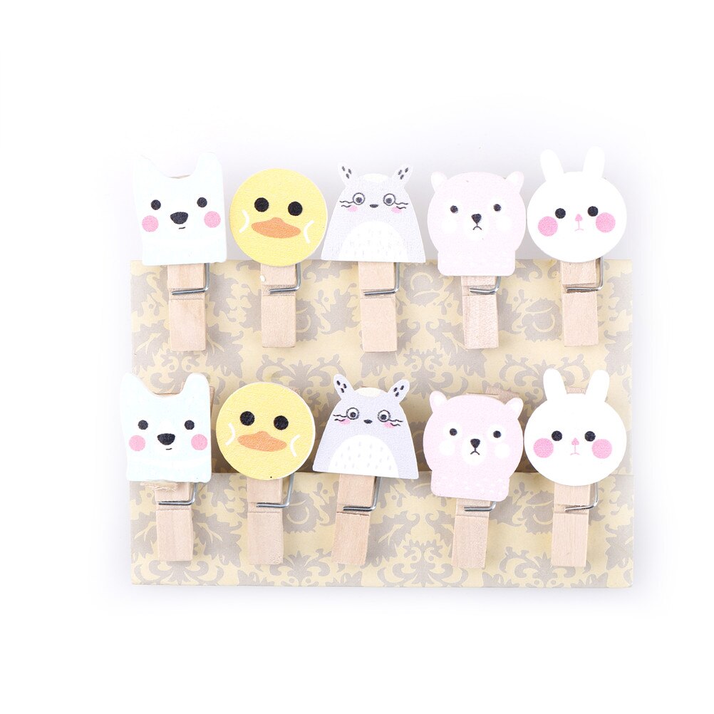 10 Pcs/pack Mini Animal Cartoon Wood Clips Paper Photo Clip Craft Decoration Clips Clothespin Pegs