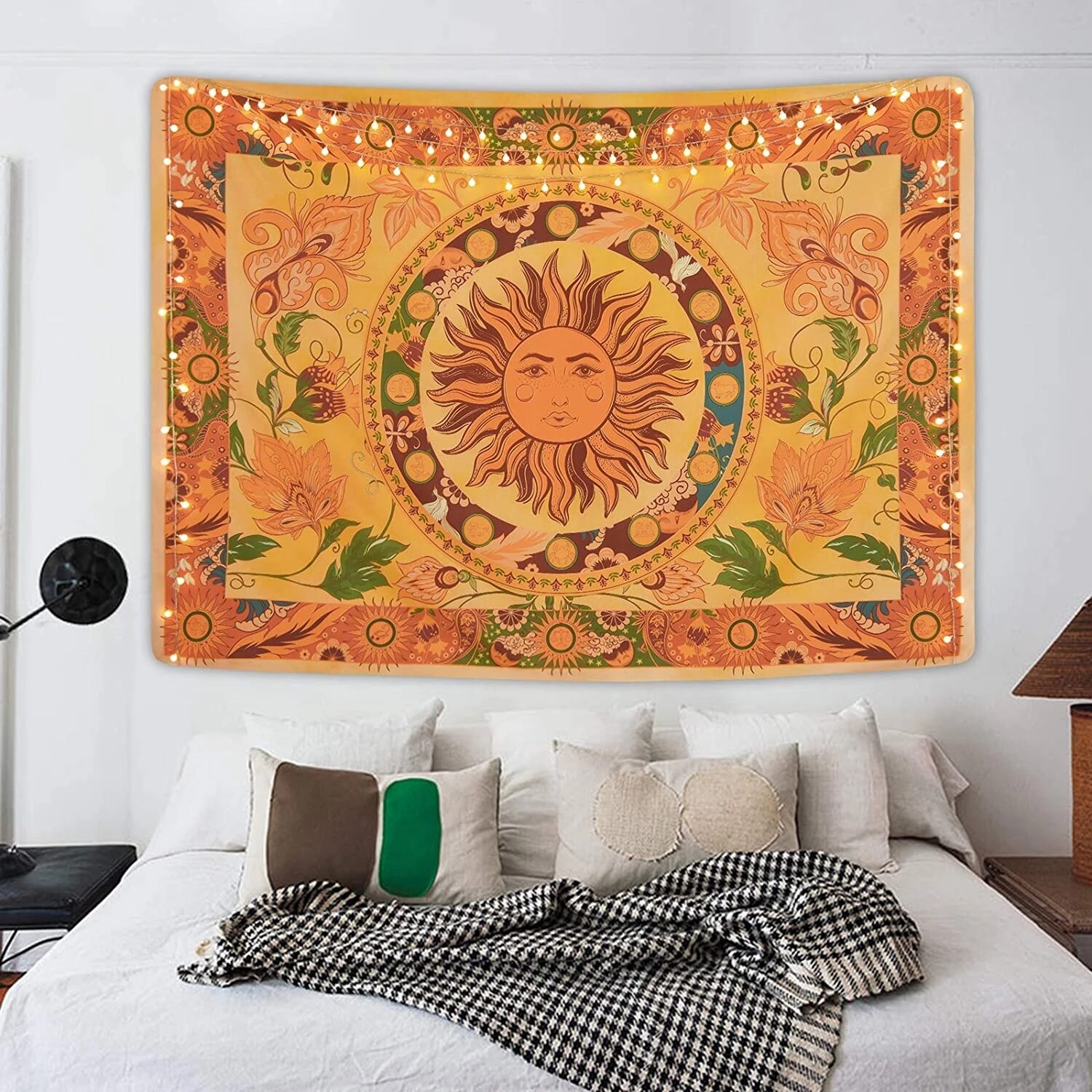 Brændende sol vægtæppe blomster vinstokke gobeliner vintage blomstertapet mystisk gobelin hippie vægtæppe vægophæng til værelset