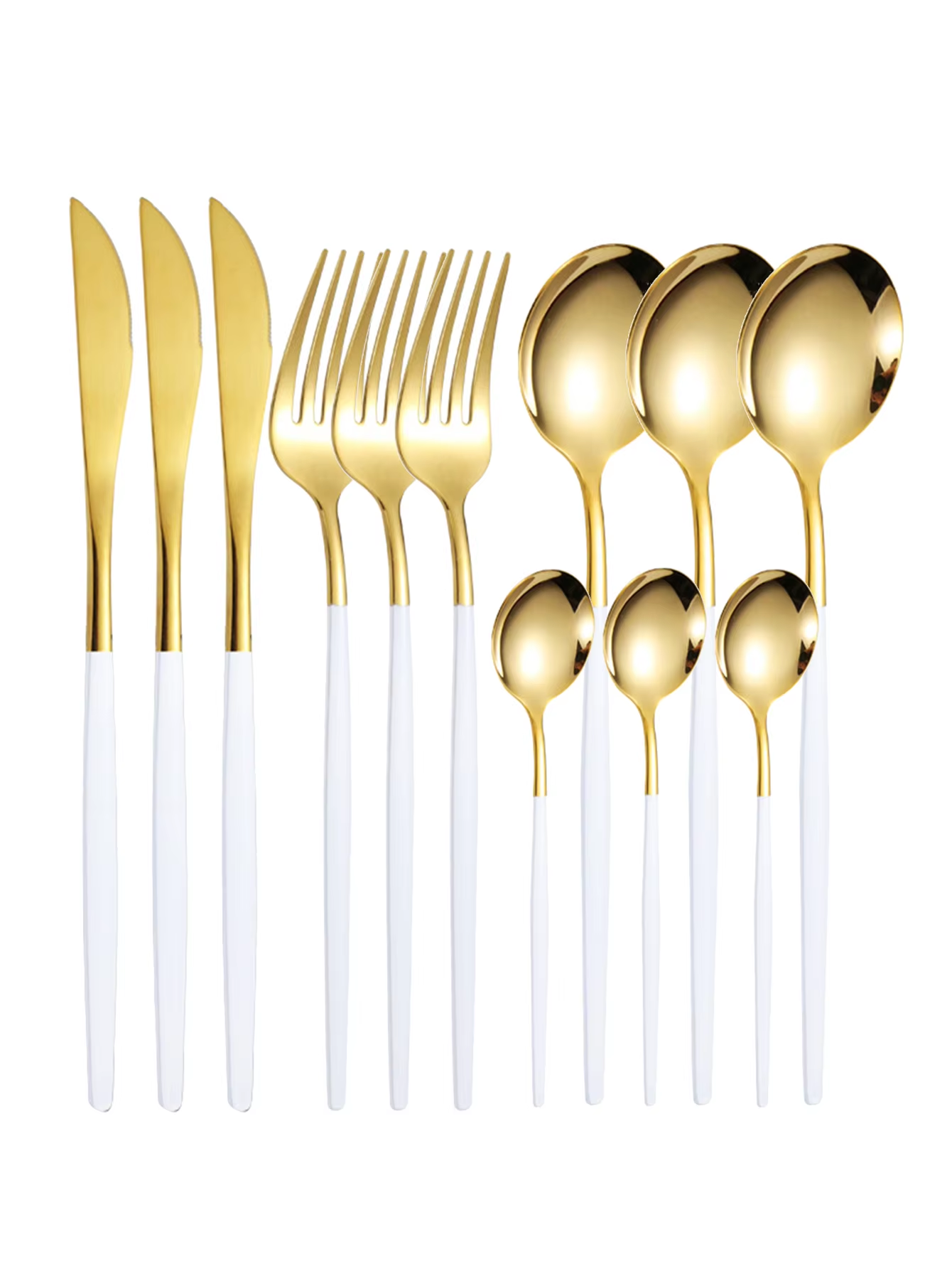 12pc Thin stainless steel cutlery set Portugal steak knife and fork dessert spoon coffee spoon: Blue