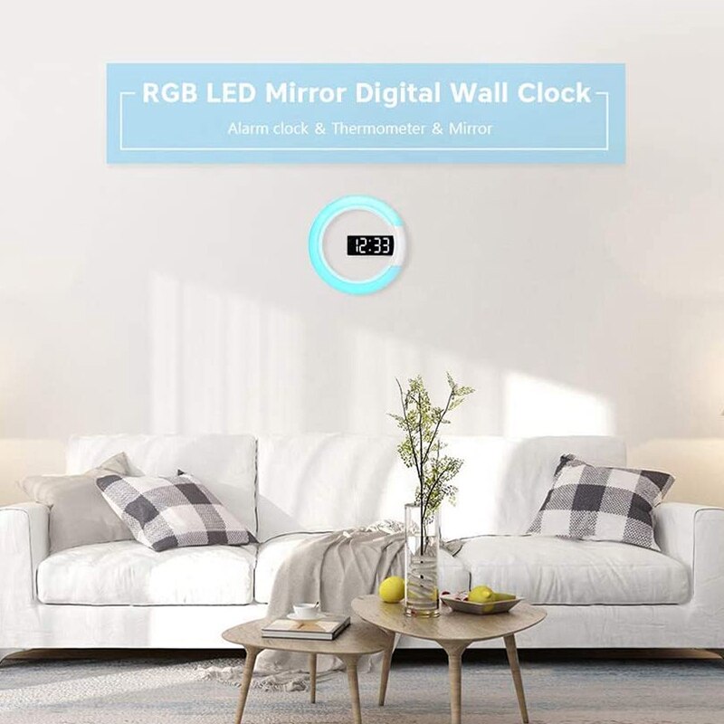 LED Wanduhr, Fernbedienung Digitale Wanduhr Kreative LED Spiegel Zauberstab Uhr mit Alarm/Temperatur Ring
