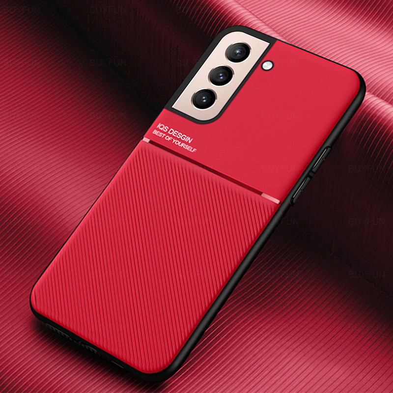 S21fe Case Leather Texture Car Holder Magnetic Coque For Cover Samsung Galaxy S21 Fe S 21 Faith 5G Soft Shockproof Fundas: S21 FE 5G / red