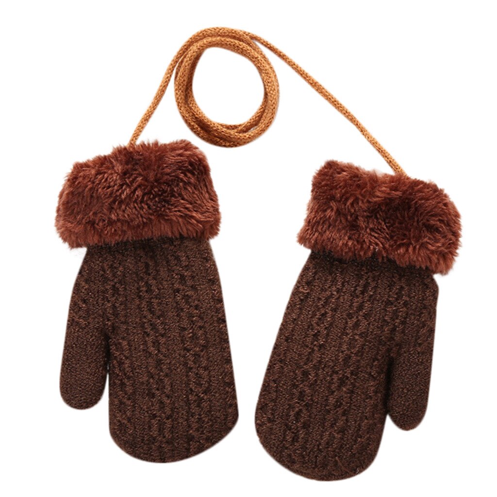 Arloneet Baby Handschoenen Katoen Kinderen Solid Winter Thicken Handschoenen Gebreide Outdoor Kids Meisjes Jongen Opknoping Hoofdbanden Wanten Handschoenen