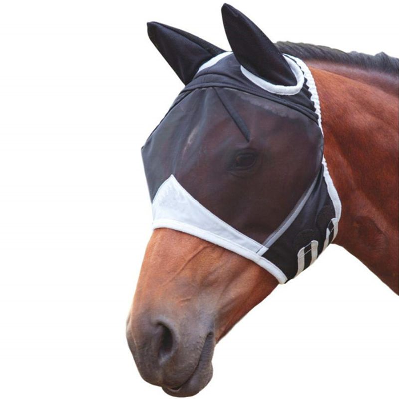 Mesh Ademende Bescherming Paard Gezichtsmasker Comfort Anti-Muggen Met Covers W0YC: Black