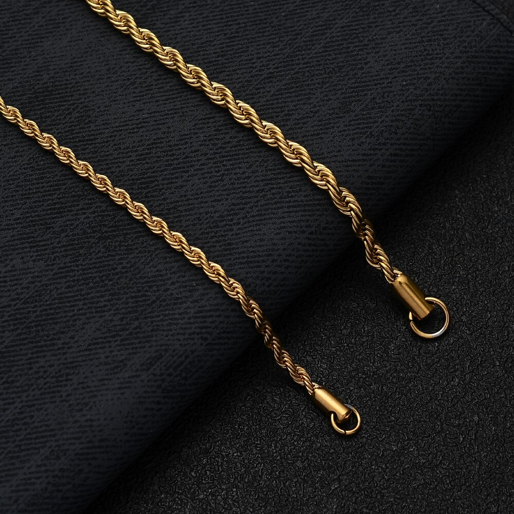 Collar de cadena de giro de oro Chapado en acero inoxidable para hombre y mujer, de 3MM, 316L, de bisutería, precio bajo