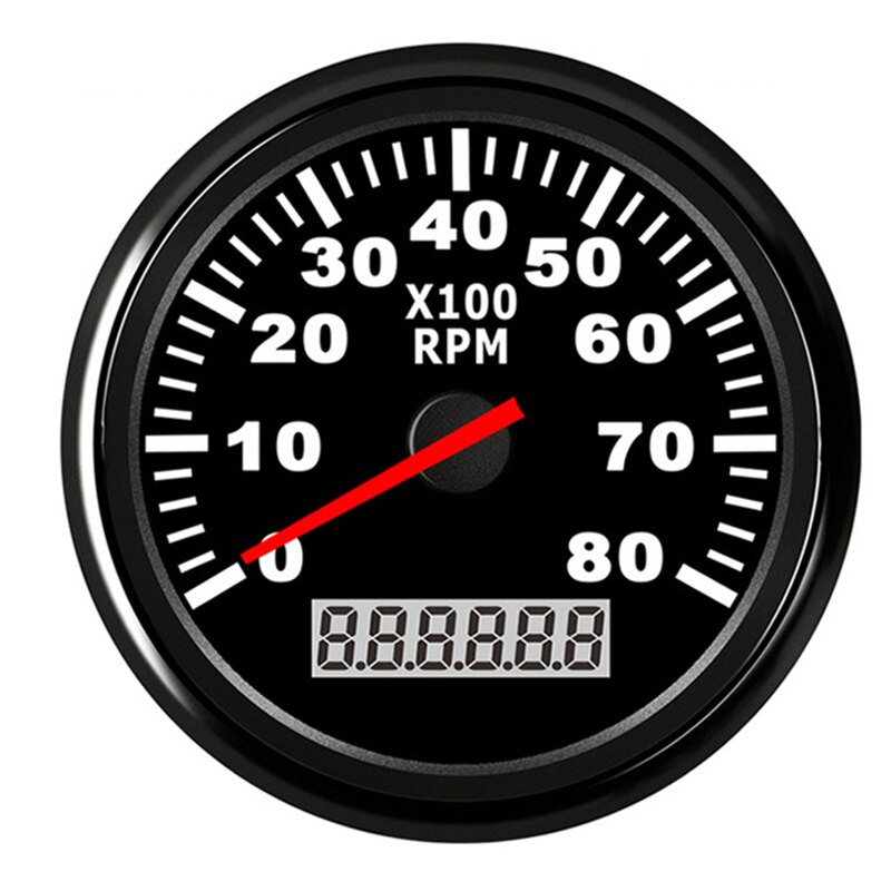 Auto Boot Drehzahlmesser Marine Tacho Meter Gauge LCD Betriebsstundenzähler 12V/24V Für Auto Auto Boot Lkw 8000 RPM: 8KRPM-BN