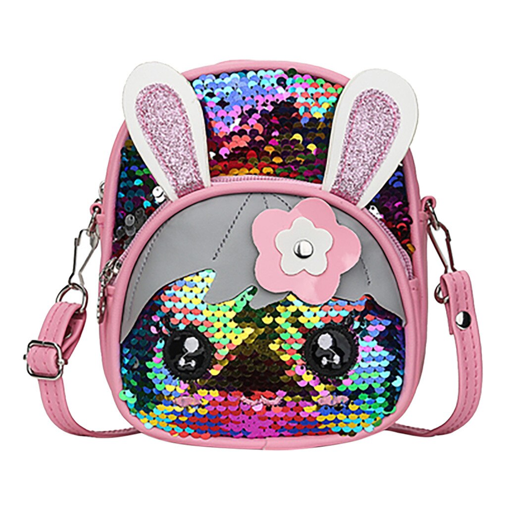 Mini Mochila Crianças Saco de Escola De Couro PU Bonito Da Orelha de Coelho Lantejoulas Mochila Meninas da Escola Primária Saco de Viagem Mochilas mochila