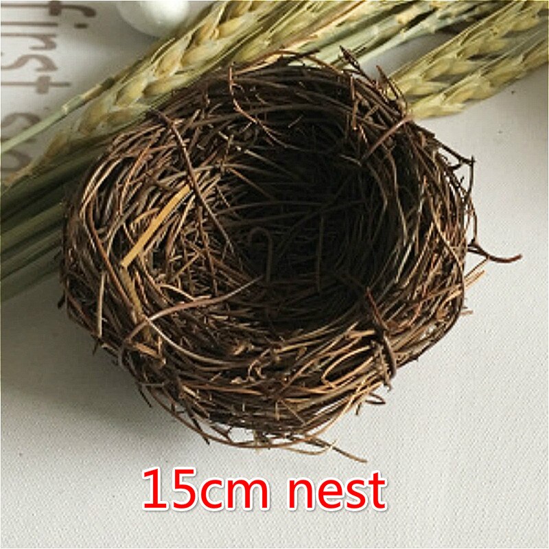 SUEF Handmade Vine Brown Bird Nest Easter simulation bird eggs House Home Nature Craft Decoration @4: B 15cm nest