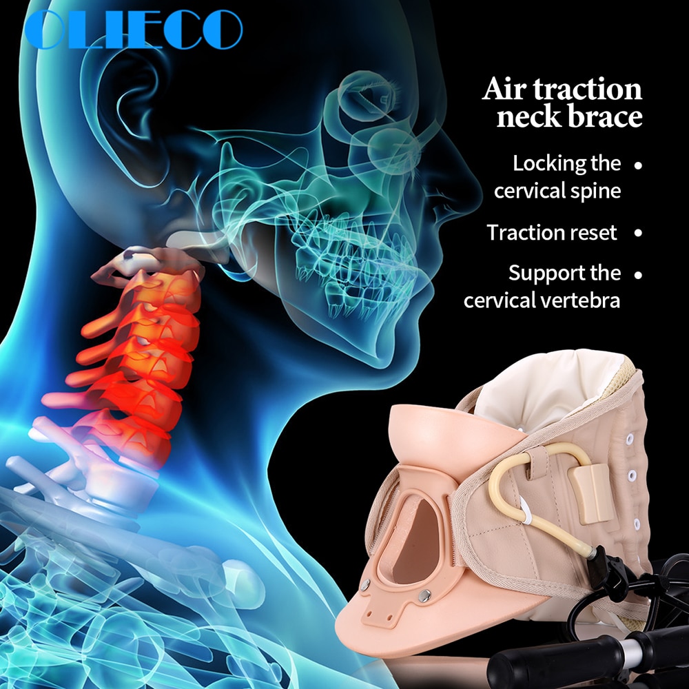 Olieco oppustelig luft hals tracktion krave rejse cervikal nakkestøtte bøjle bærbar nakke træthed smertelindring massage enhed