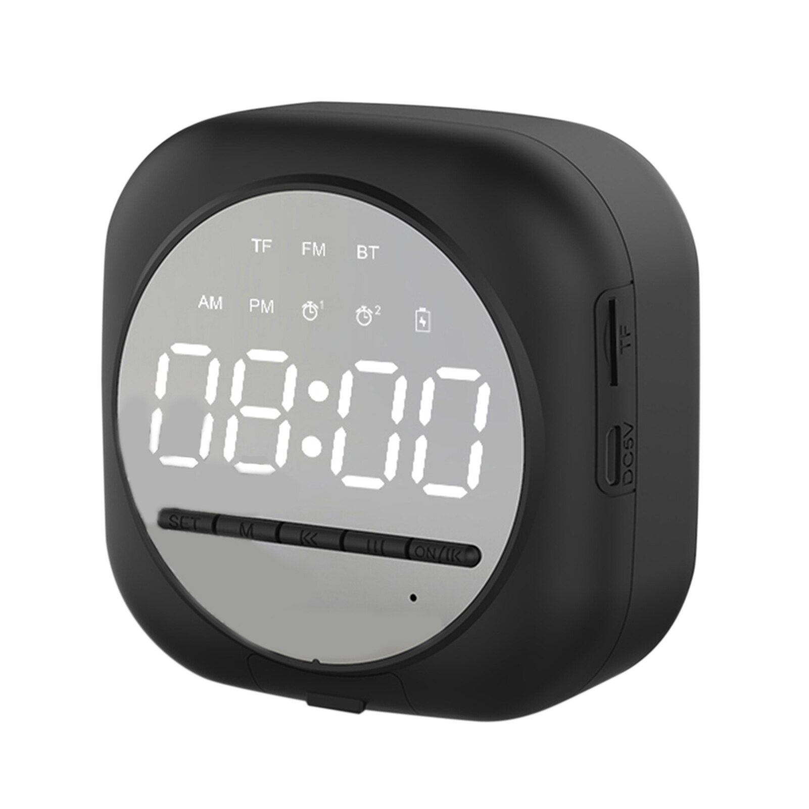 Wekker Bluetooth Luidspreker Nachtlampje Speaker MP3 Speler Mini Led Scherm Spiegel Speakers Kaart Klok Wekker Geluid: Black