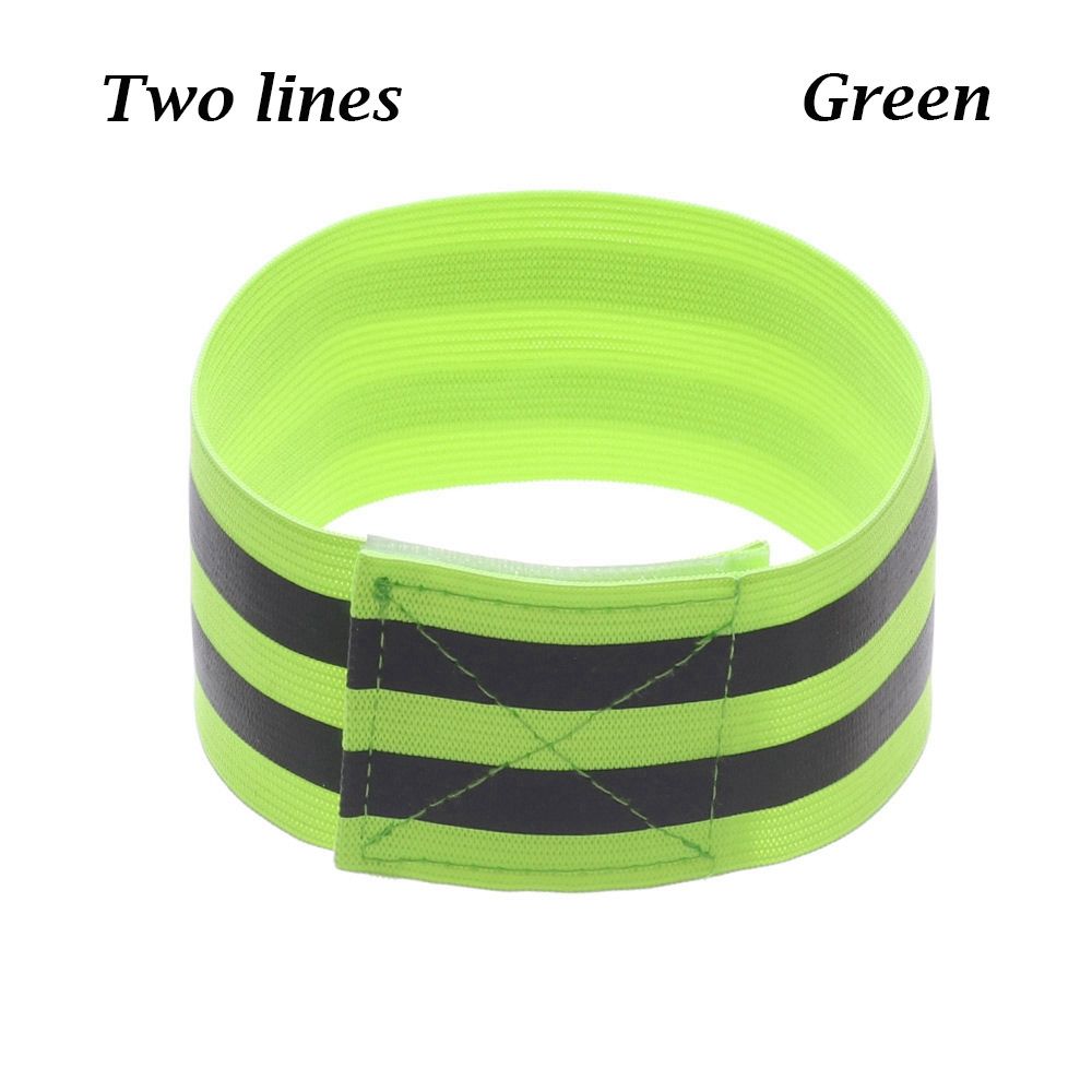 1PC Reflektierende Band Elastische Armbinde Armbinde Hand Knöchel Bein Warnung binden Gurt Nacht Sicherheit Alarm Band für Sport Radfahren: Grün-zwei Linien