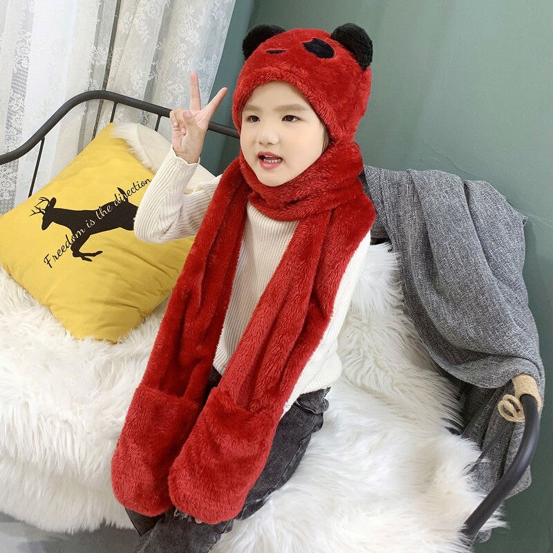 nuevos niños de panda bufanda gorro guantes 3 piezas compatible integrado oído protección estudiante grueso invierno otoño prendas
