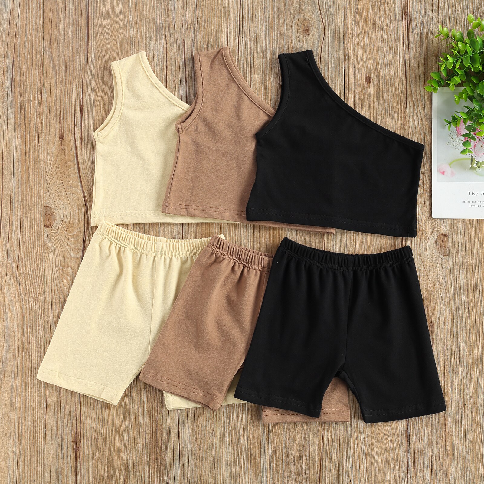 0-4Y Summer Kids Girls Clothing One Shoulder Sleeveless Crop Top Vest+Shorts Toddler 2pcs Outfits Set