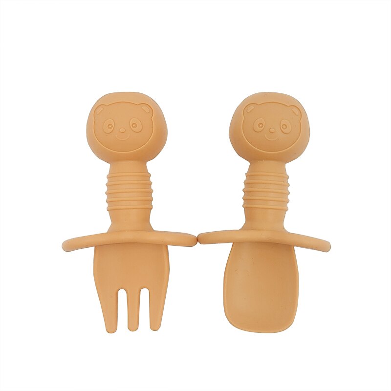 Juego de 2 unids/set de vajilla de silicona para bebé, utensilios de entrenamiento de autoalimentación, de fácil agarre, tenedores de mango corto: S3