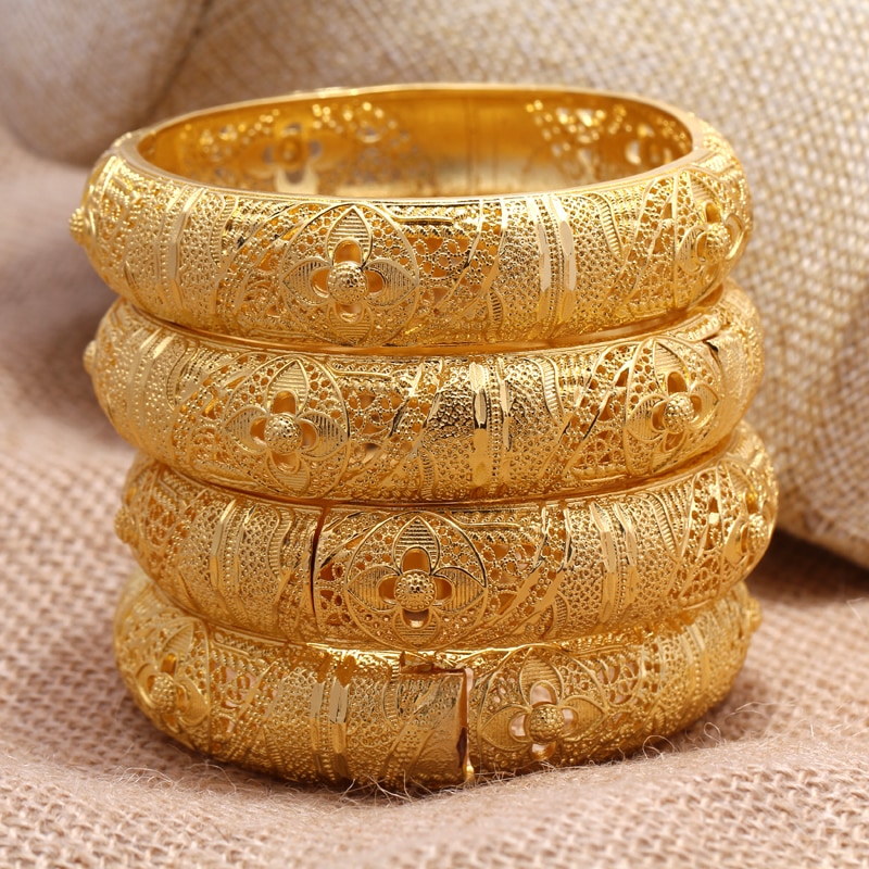24 K Selling Gold Bangle Voor Vrouwen Gold Dubai Bruid Bruiloft Ethiopische Armband Afrika Bangle Arabisch Sieraden Gouden Bedelarmband