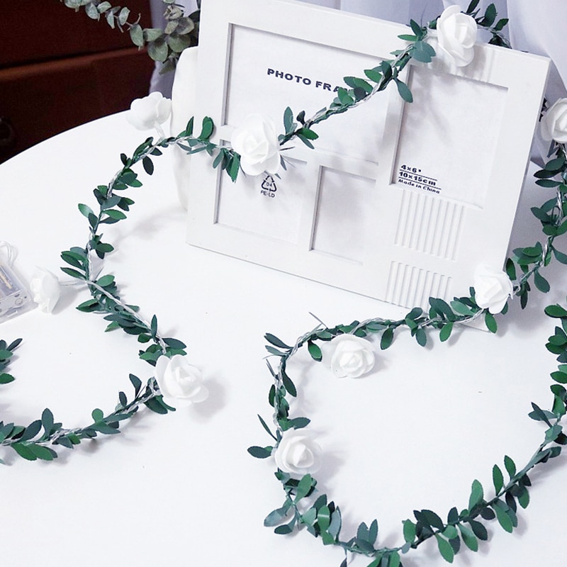 Ros blomma led fairy string lights utomhus led löv fairy lights för rustik bröllopsfest event krans dekor ljus