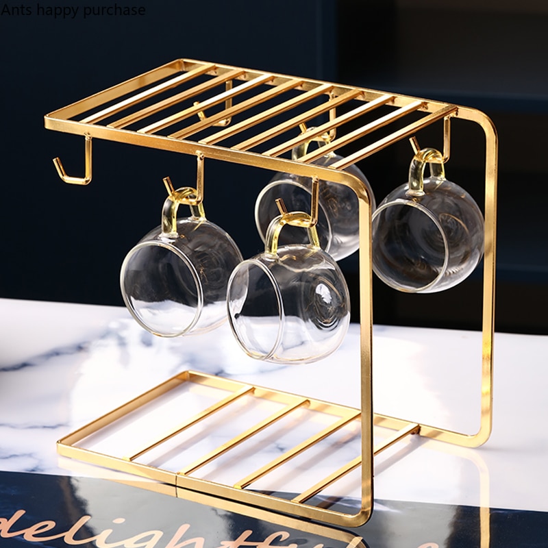 Gold/Dark Brown Metal Cup Holder Home Use Living Room Hanging/U Type Storage Rack Coffee Mug Glass Drain Rack Cup Placement Base