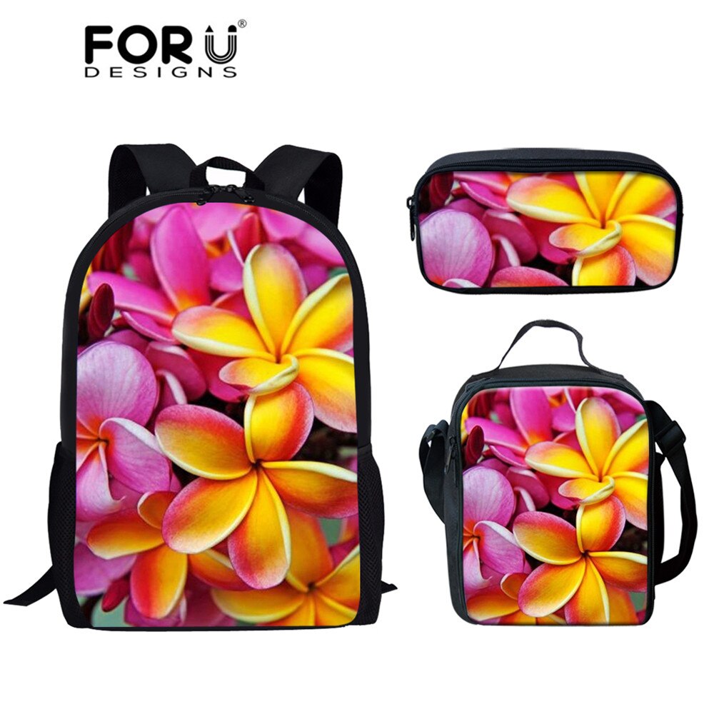 Forudesigns Mode Bloem Plumeria Gedrukt 3 Stks/set Kids Schooltassen Bloemen Rugzak Meisjes Casual Schooltassen Boek Mochila Kind