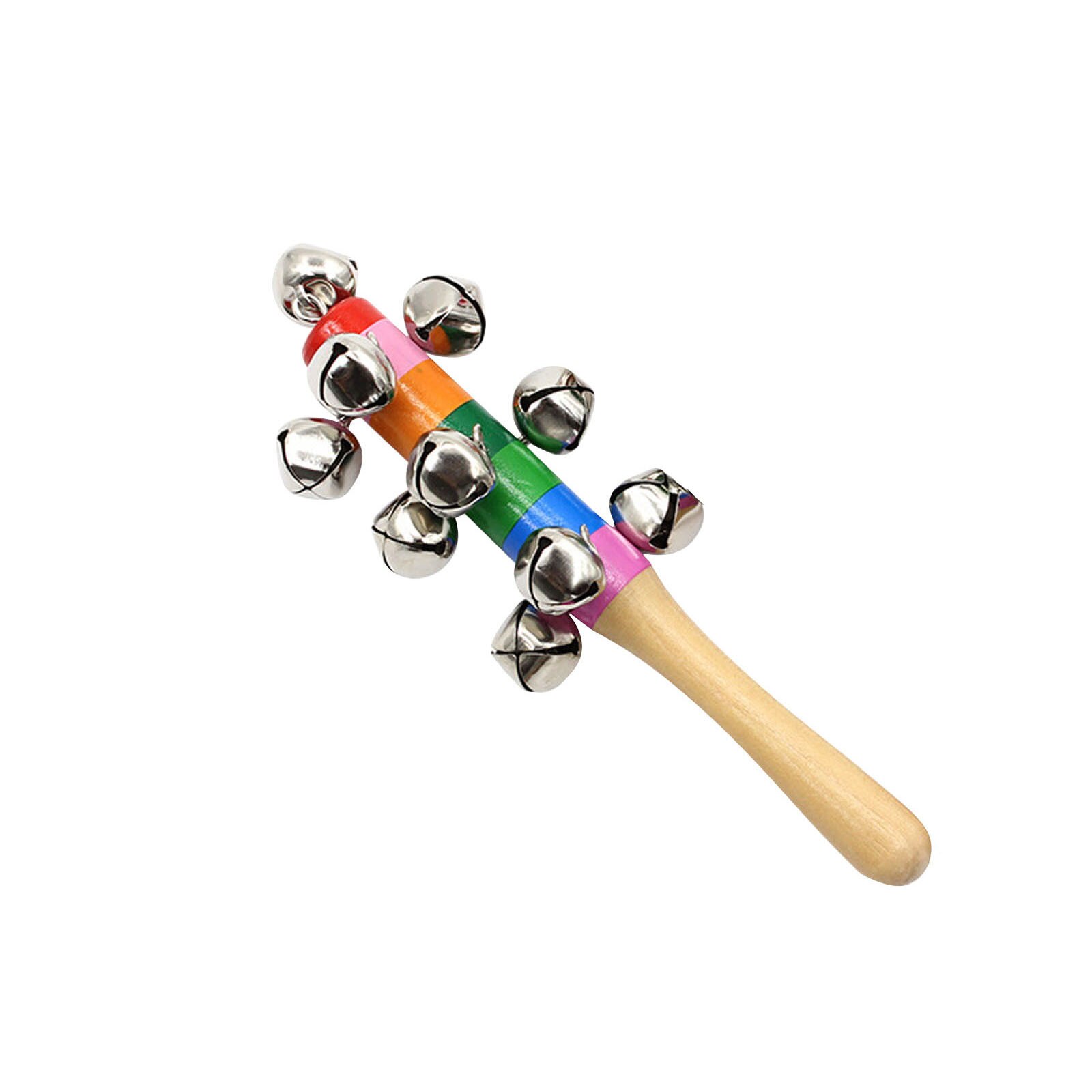 2/4/5Pcs Baby Wooden Rattle Rainbow Color Hand Bell Baby Rattles Jingle Bells Infant Shaker Rattle Early Educational Toy