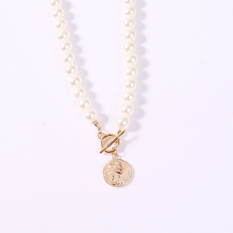 Luxe Imitatie Parels Metalen Coin Choker Ketting Voor Vrouwen Vrouwelijke Mode Trendy Temperament Bruiloft Ketting