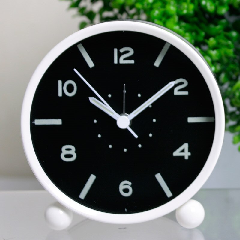 Circulaire Wekker Met Nachtlampje Office Desktop Naald Quartz Lichtgevende Stille Nachtkastje Wekker Kerstcadeaus: WHITE