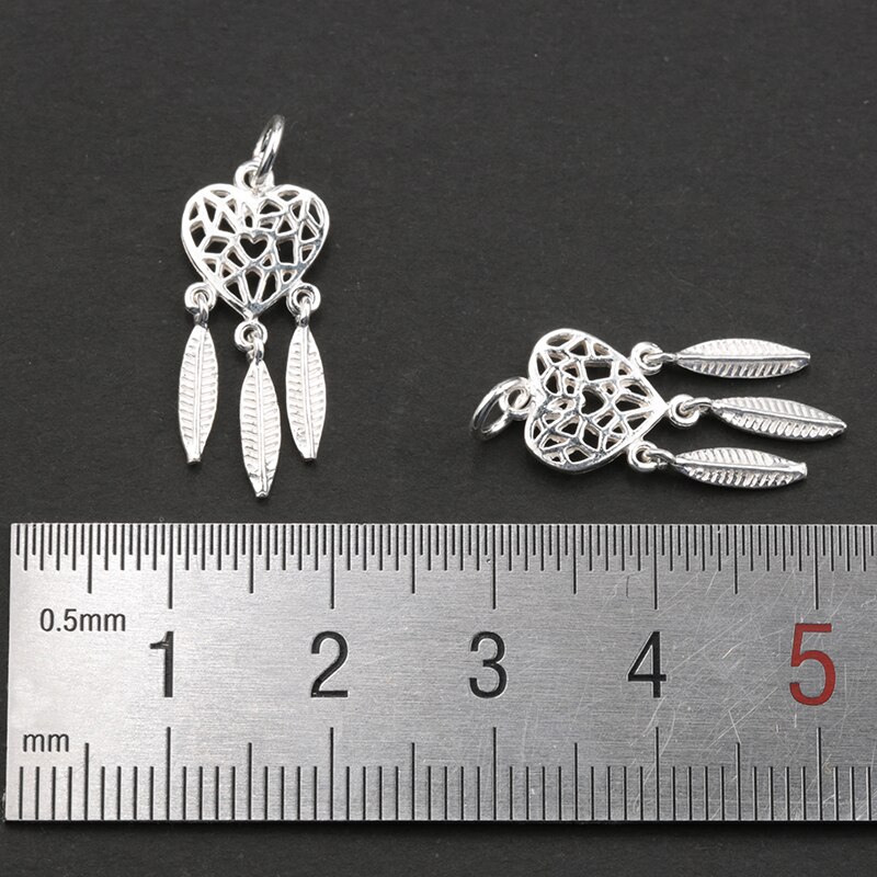 Une paire 23*9*1MM 925 en argent sterling amour coeur capteur de rêves pendentif indiens pendentif ethnique pour collier bracelet faisant bricolage