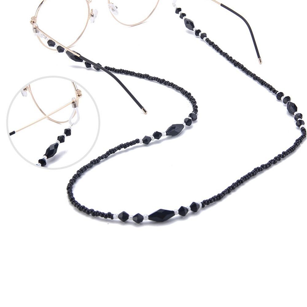 Chaînes en perles acryliques noires antidérapantes | Chaînes de lunettes à la pour femmes, porte-cordon, sangle de cou, corde de lunettes de lecture