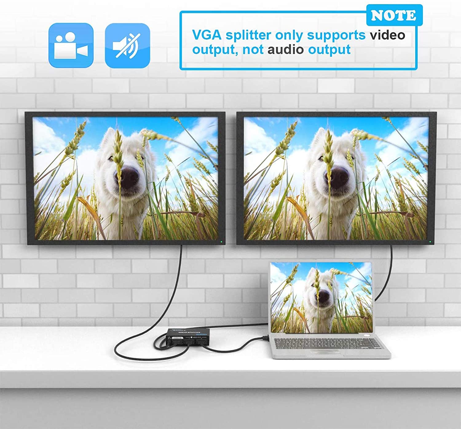VGA Splitter 1 in 4 out VGA Video Splitter 1x2 1x4 with AC Adaptor 1 to 4 VGA Duplicator 220MHz Bandwidth for Screen Duplication