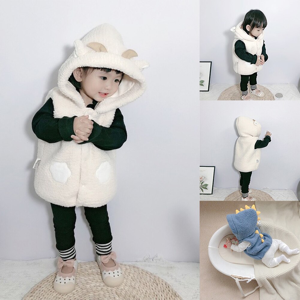 Leuke Warm Hooded Uitloper Mouwloze Knop Zachte Baby Vest Herfst Winter Comfortabele Meisjes Jongens Baby Peuter Mode