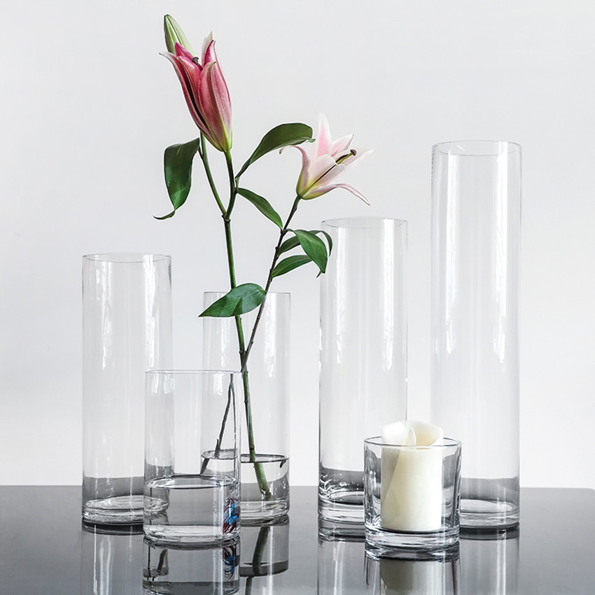 Europa glasvase gennemsigtig klar lige cylinder terrarium glasbeholdere blomstervaser bryllupsvase boligindretning
