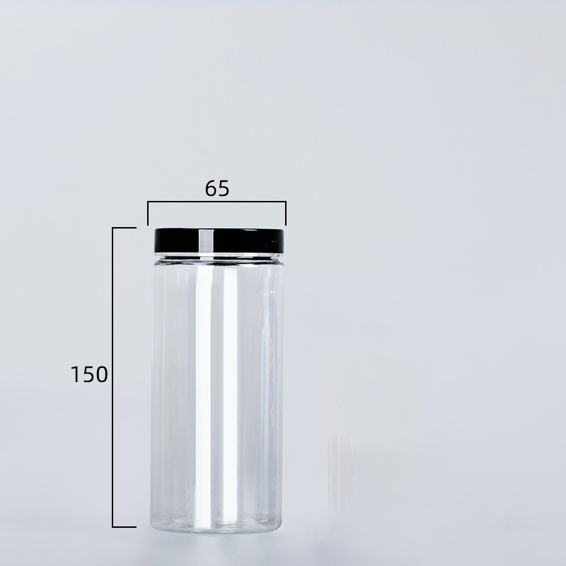 Botella de embalaje de plástico PET transparente, botellas de sellado vacías, cubo Circular, almacenamiento, tarro de galletas, contenedor de tanque de sellado de grado alimenticio, 1 unidad