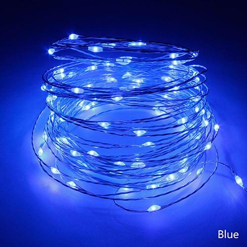 50m 500 leds kobbertrådslys juletræsdekoration  dc 12v med stik lampe guirlande fe lys luces led decoracion: Blå / Sølvtråd