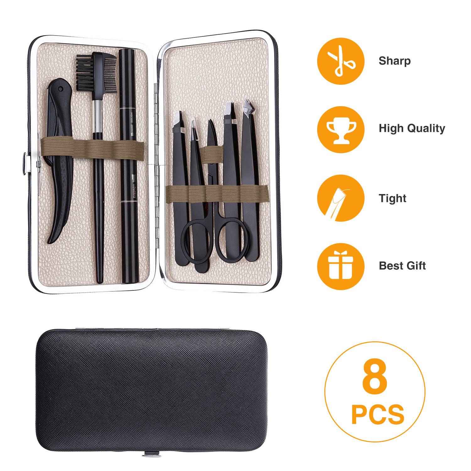 8 in 1 man Eyebrow Trimming Kit with Case Portable Tweezer and Scissor Set for Eyebrow Grooming Eyebrow Care Kit for Men Women