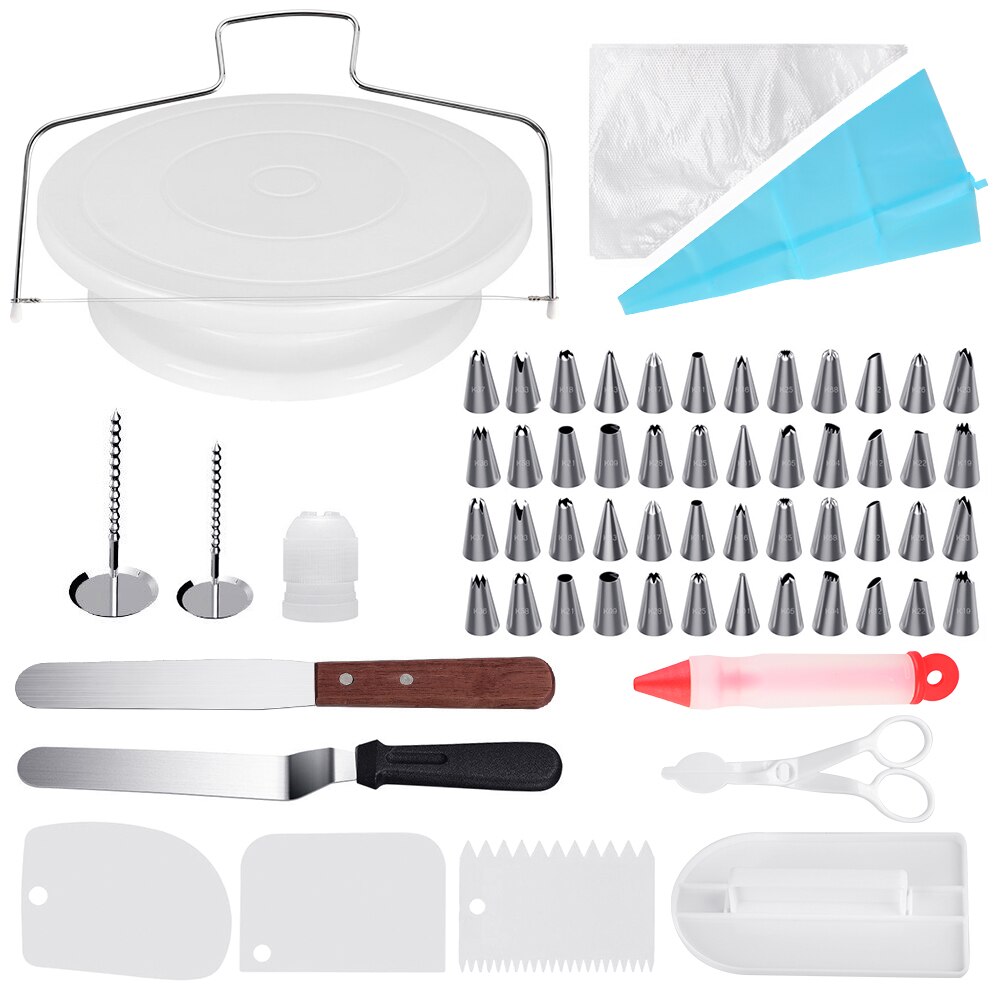 73pcs/set Cake Decorating Set Baking Tool DIY Silicone Bags Couplers Scrapers Flower Kitchen Cake Turntable Decorating Mouth Kit: 73pcs A