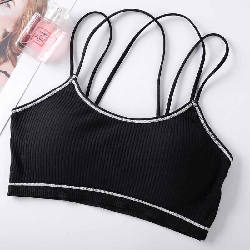 Yoga bh kvinder sport top bomuld sports bh bryst bh åndbart undertøj til kvinde bh gym vest top sportstøj: Sort