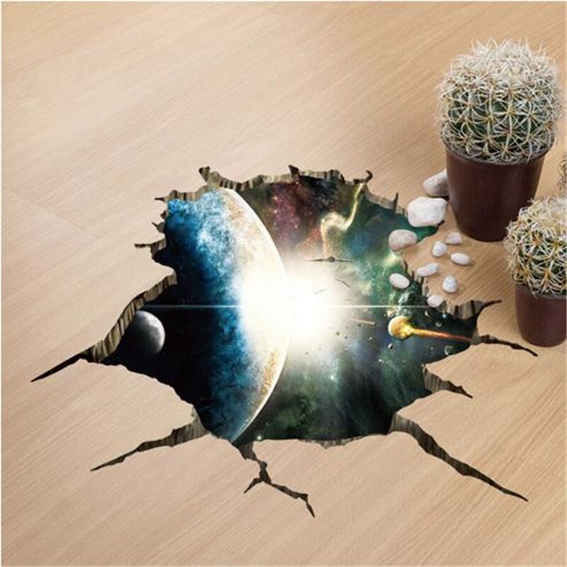 Outer Space Planet Floor Stickers Painting 3D Pattern Wall Sticker for Bedroom Living Room Study Background Decoration