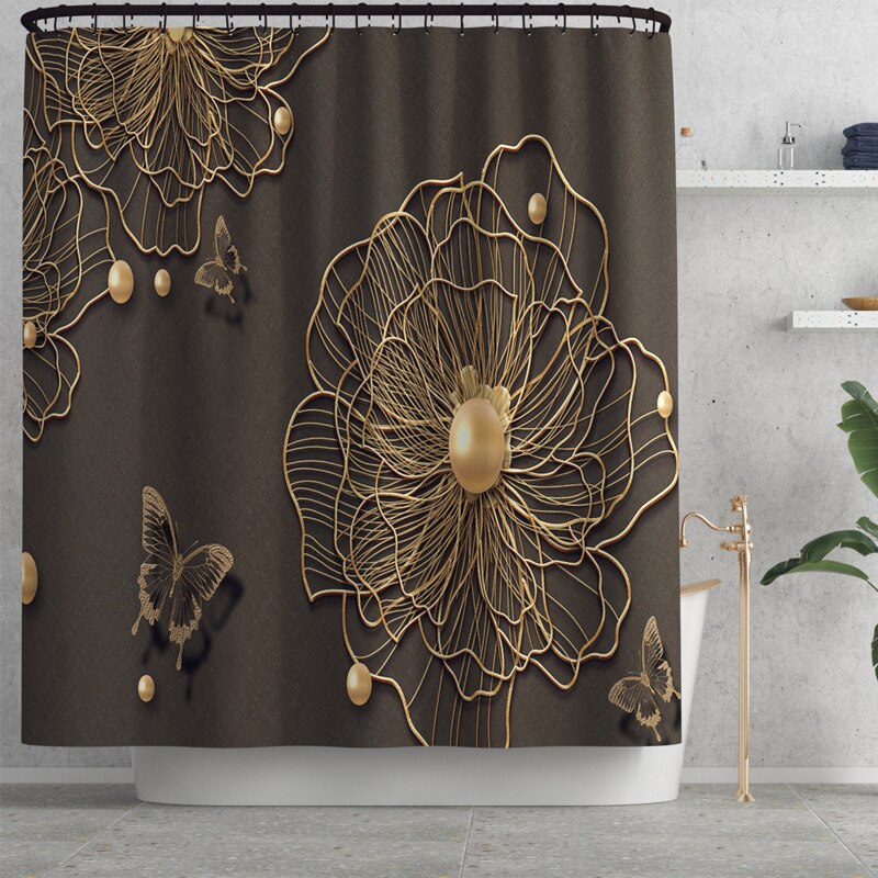 Moderne Stijl Badmat En Douchegordijn Set Water Absorberende Badmat Thuis Decoratie Douche Vloermat Wc Tapijt: Shower Curtain-853