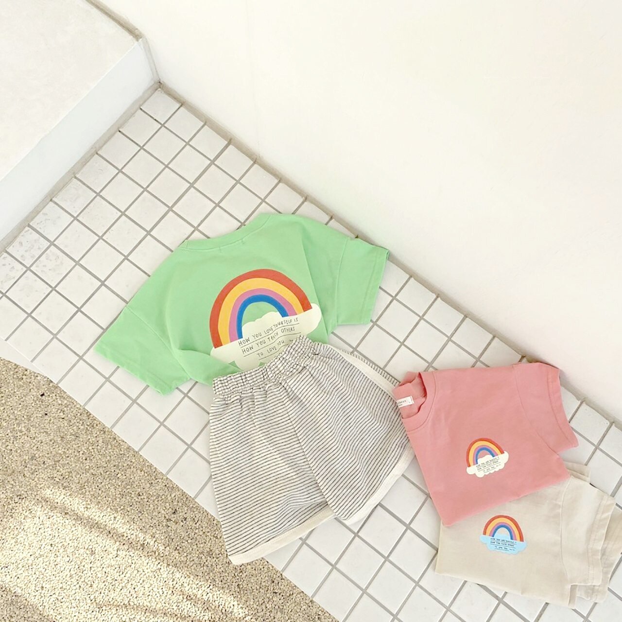 Koodykids Baby Grils Jongens Korte Mouw T-shirt Zomer Peuters Jongens Meisjes Regenboog Gedrukt Soft Tees Eenvoudige Rainbwo Bodysuits