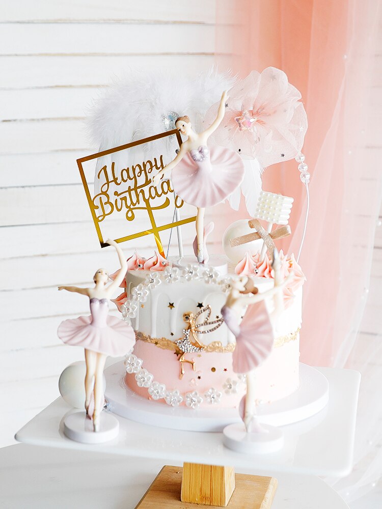 3pc Girls Ballet Cake Topper Dancing Girl Doll Decor Wedding Ballerina Birthday Cake Decor Baby Girl 1st Happy Birthday Party