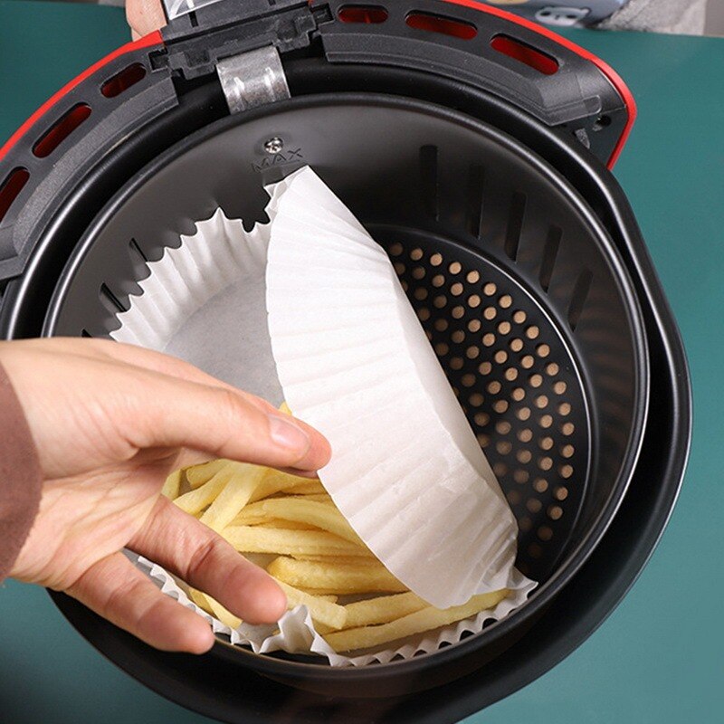 Freidora de aire con revestimiento de papel desechable, molde de pastel de forma redonda, moldes para hornear magdalenas, utensilios de cocina para hornear, DIY, 50/100 piezas
