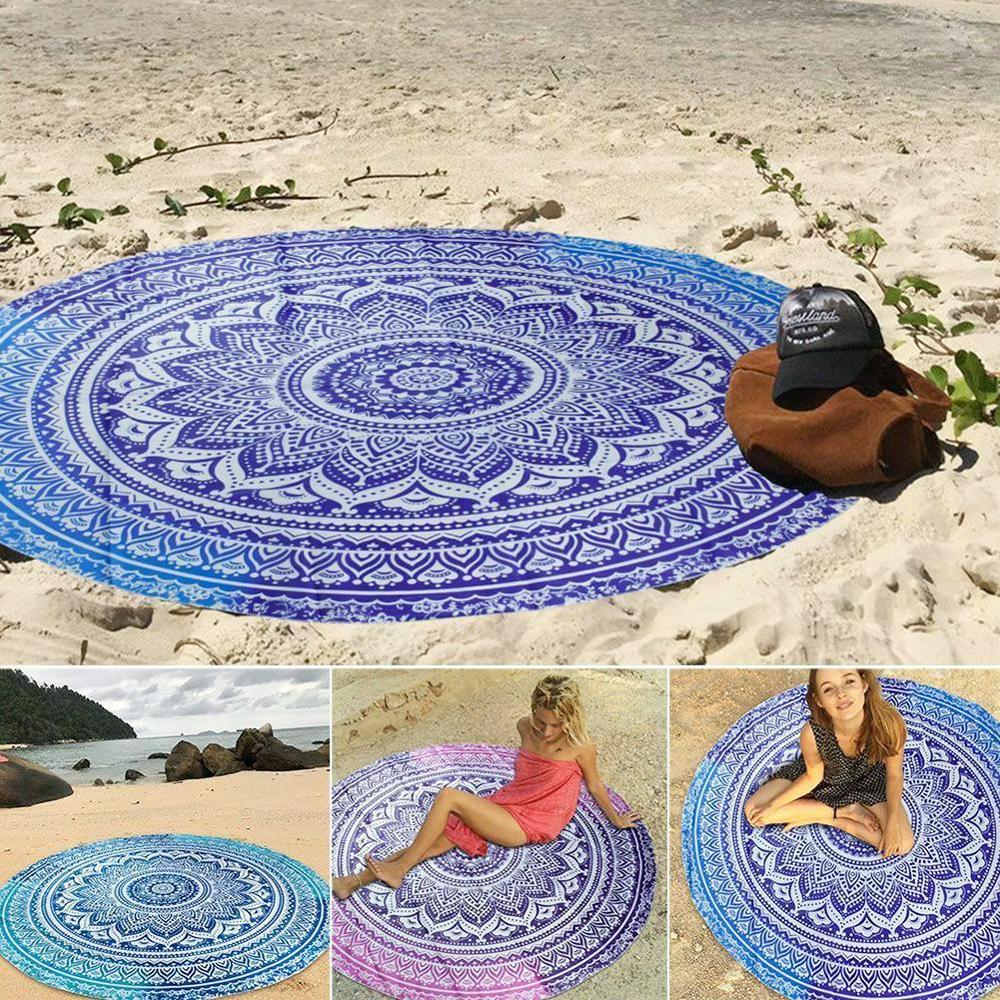 Retro Blommig Hippie Boho Sommar Strandhandduk Yogahandduk Väggmatta Mandala Indisk Gradient