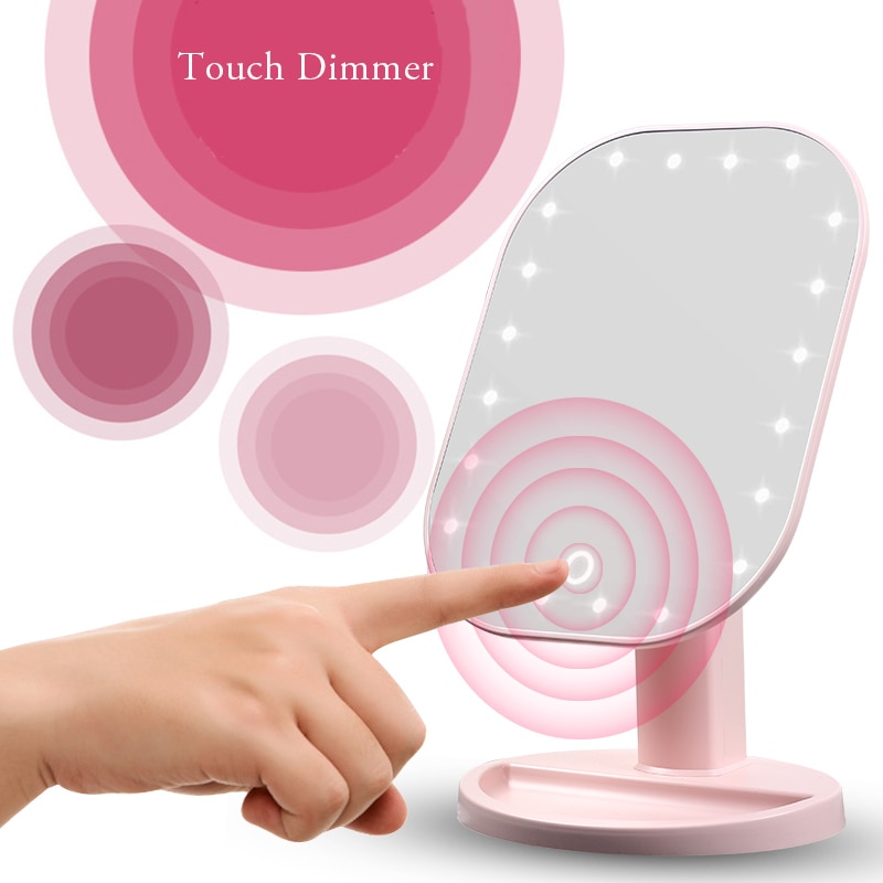 Touch Dimmer LED Mirror Touch Screen Makeup Mirror Luxury Mirror With 20 LED Lights 180 Degree Adjustable Table MakeUp Mirror