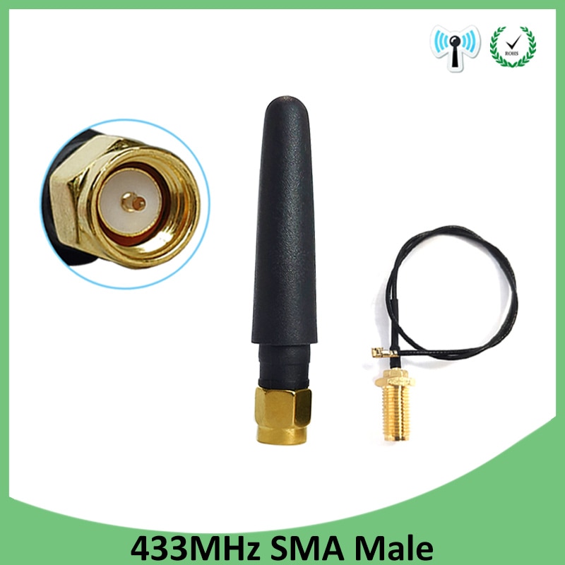 433MHz Antenna 3dbi SMA Male Connector Plug 433 MHz Directional Antena Small Size Waterproof Antenne +21cm RP-SMA Pigtail Cable