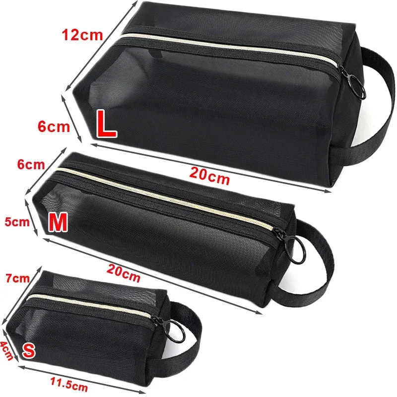 1/3 szt. Siatkowe przezroczyste torby kosmetyczne mała duża czarna kosmetyczka przenośny podróżny organizer na przybory toaletowe etui robić przechowywania szminek: S / czarny