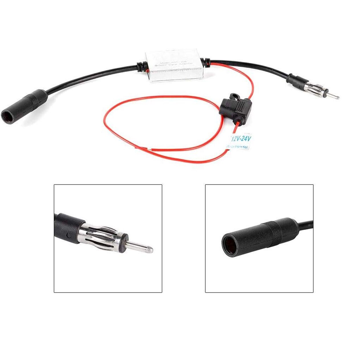 Universal Car Antenna FM Radio Signal Amplifier 25dB Gain Radio Aerial Signal Reception Amplifier Boosters​​ For 12-24V Cars