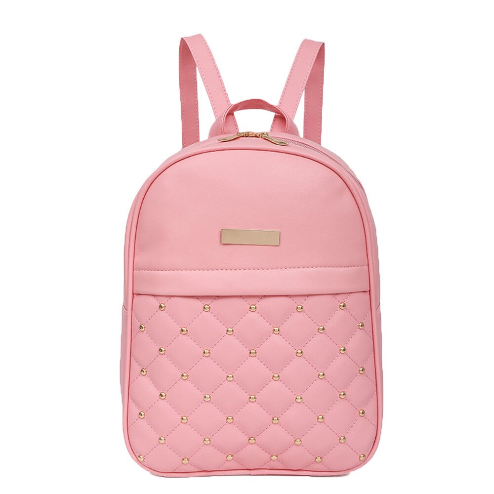 Mini Mochila de cuero con remaches para mujer, bolso de hombro femenino, informal, a la , # L5 %: Pink 