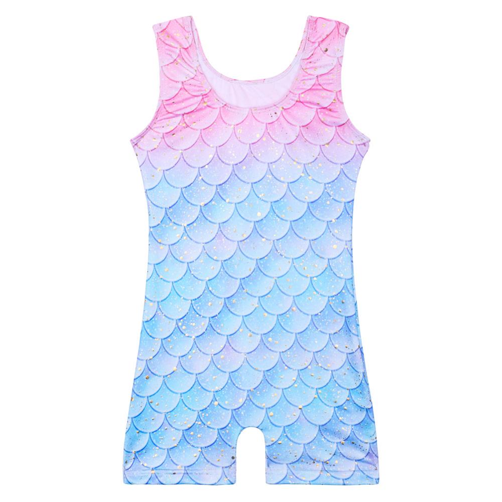 BAOHULU 3-11 Years Kids Gymnastics Leotard Sleeveless Ballet Leotards for Girls Light Pink Blue Bodysuit for Dance Fish Scale