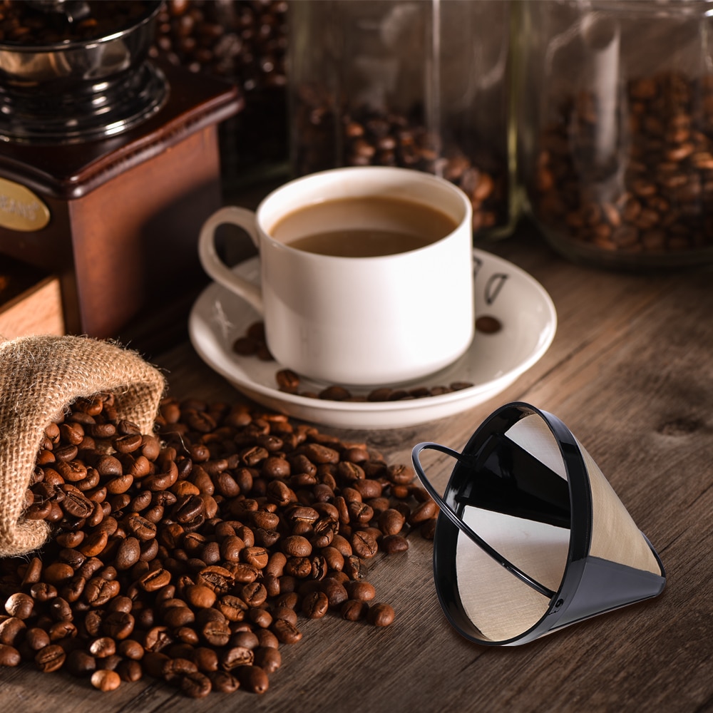 Återanvändbart kaffefilter permanent kaffebryggare filter med handtag café kök prylar kaffemaskin filter kaffe verktyg