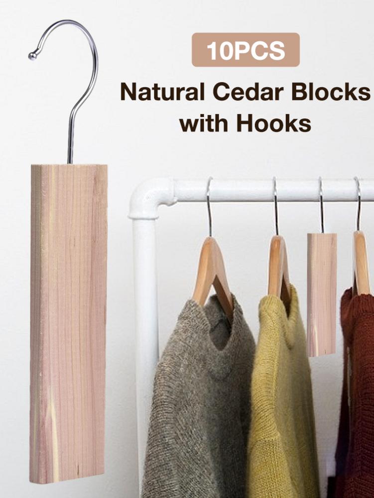 10PCS Ontvochtiging Ceder Hang Ups Set Natuurlijke Ceder Blokken met Haken voor Kleding Kasten Lades Cedar Board