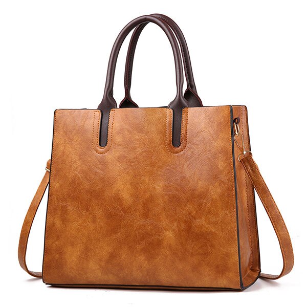 Famous Brand Handbags Leather Bags Women Large Capacity Vintage Hand Top-Handle Bags Solid Tote Ladies Shoulder Bag: Brown Hand Bag