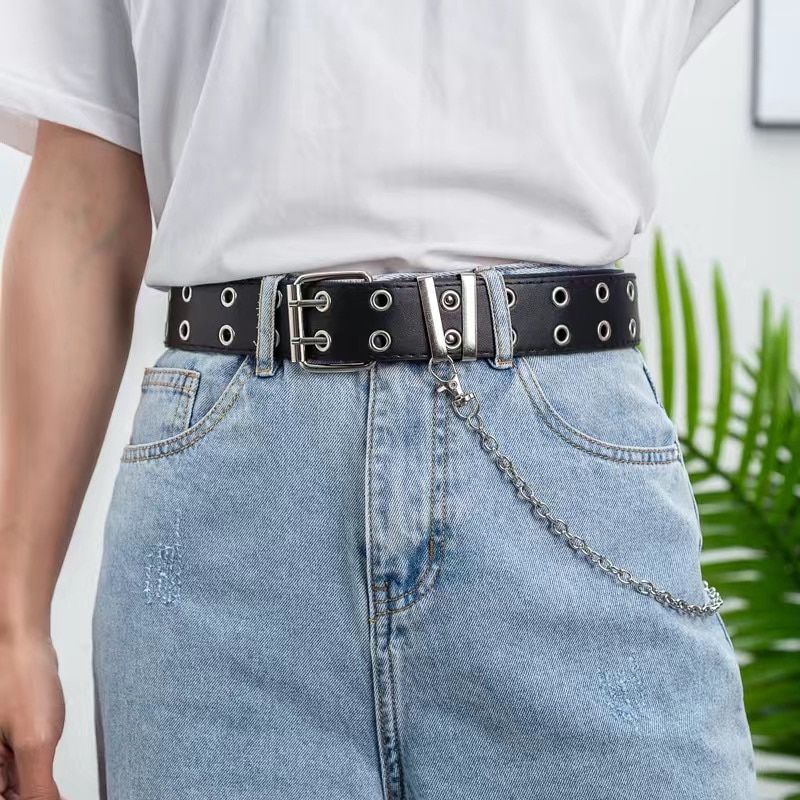 Punk stil kæde talje bælte til jeans kjole pu læder kvindelige damer rock stil luksus mærke rem bælter